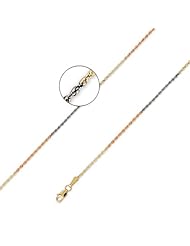 14K Solid TriColor Gold DC Diamond Cut Rope Chain Necklace 1.5mm (3/64 in.) 20 in.