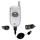 Retractable USB Hot Sync Compact Kit with Car & Wall Charger for the LG C1300 - Gomadic Brand w/ TipExchange Technology