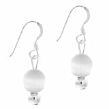 Sterling Silver 6mm Simulated White Cats Eye Stone Bead Beaded Dangle Hook Earrings