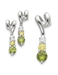 Sterling Silver Yellow & Green CZ Earring & Pendant Set