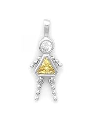MMA Silver - November Birthstone Girl Pendant. Rhodium Plated Yellow CZ.