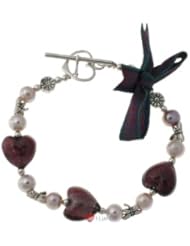 Lindsay Plaid Amethyst Hearts with Pearls Silver Bracelet