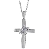 10ct White Gold 18 in. Thin Chain & 7/8 in. (22mm) tall Cross Pendant, w/ 0.08 Carat Brilliant Cut Diamonds