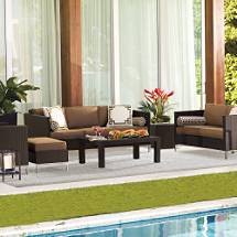 Frontgate - Metropolitan Sofa with Cushions - Cocoa,Modern Bronze - Outdoor Patio Furniture