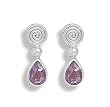 Pear Shape Amethyst Earrings with Swirl Post