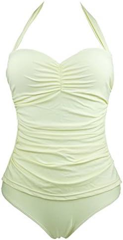 Cocoship 50s Elegant Inspired Retro Vintage One Piece Pin Up Monokinis Swimsuit(FBA) Beige(Fast Ship) XXXXXL(US16-18)