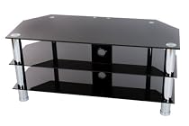 Levv - Glass Stand For Plasma & LCD TV Up To 50" Or 50kg - Black Glass With Chrome Legs