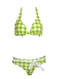 Hot Kiss Apple Green Checked 2pc Bikini w/ Halter Top & Belted Bottom (Small)