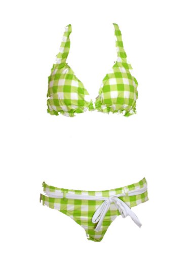 Hot Kiss Apple Green Checked 2pc Bikini w/ Halter Top & Belted Bottom (Small)