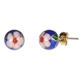 Gold Filled Sterling Silver Dark Blue Cloisonne 8mm Stud Earrings