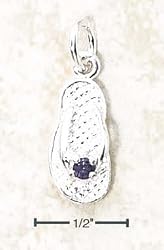 Sterling Silver February CZ Birthstone Flip Flop Charm - JewelryWeb