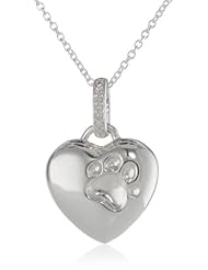 Sterling Silver Diamond Paw Print Heart Pendant Necklace (0.02 CTTW, I-J Color, I2 Clarity), 18"
