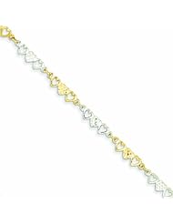 Genuine 14K Yellow & Rhodium & Rhodium Heart Bracelet 7 Inches 2 Grams Of Gold 100% Satisfaction Guaranteed.