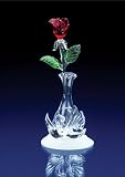 CRYSTAL GLASS RED ROSE VASE LOVE SWANS MIRRORED LAKE