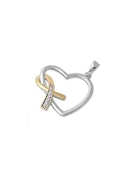 Sterling Silver Heart Ribbon Clear CZ Pendant Classic Charm Pure 925 New 19mm with 1mm Snake Chain