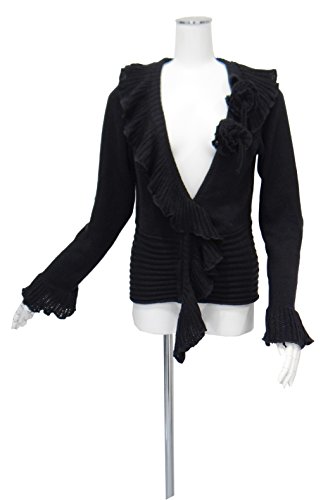 黒 カーディガン フリル コーサージュ 付き 長袖 Vネック Mサイズ ~ Lサイズ