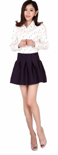 [innocent style] レディース ドッグ柄チェック長袖シャツ 白色 Mサイズ カットソー アパレル レディース ファッション 服 春 夏 セクシー トップス ブラウス エレガント Yシャツ ワイシャツ ホワイト おしゃれ 大人 綿【オリジナルシュシュセット】