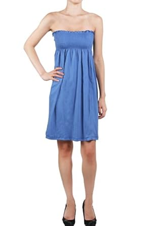 EXIT101 Women's Short Beach Dress Smocked Tube Top Sundress Solid at Amazon Womenâs Clothing store: