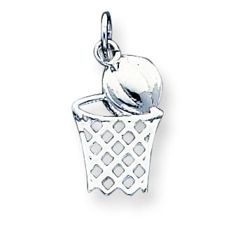 Sterling Silver Basketball in Hoop Charm with 20 inch Sterling Silver Chain