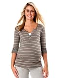 Motherhood Maternity: Convertible Sleeve Henley Collar Button Detail Maternity Shirt