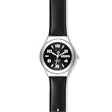 Swatch Unisex CORE COLLECTION YGS737 Black Leather Quartz Watch with Black Dial