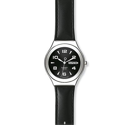 Swatch Unisex CORE COLLECTION YGS737 Black Leather Quartz Watch with Black Dial
