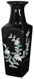 Unique Gift Suggestions for Her - 13" Ming Square Black Lacquered Porcelain Decorative Flower Vase