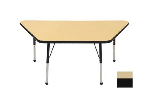 Early Childhood Resource ELR-14119-MMBK-SB 30 in. x 60 in. Maple Trapezoid Adjustable Activity Table with Maple Edge and Black Standard Leg Ball Glides