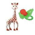 Sophie the Giraffe Teether and RazBerry Teether (Red) with Reusable Dainty Baby Bag Bundle