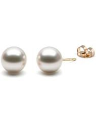 HinsonGayle AAA Handpicked Genuine Australian 9.0-10.0mm White South Sea Cultured Pearl Stud Earrings (Solid 14K Yellow Gold)