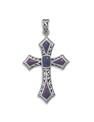 925 Sterling Silver Dyed Purple Turquoise Cross Pendant