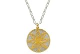 14K Two-Tone Matte Medallion Pendant, Set with a White Gold Back Finding, and a Yellow Gold Flower Design Plate, Sliding on a 16'' Open-link Chain.