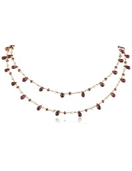 2 Row Nested Garnet Faceted Teardrops and Rondelles with White Freshwater Cultured Pearl Linked Chain Necklace