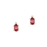 14K Yellow Gold 0.02 ct. Diamond and 1 ct. Oval Shaped Pink Topaz Earrings