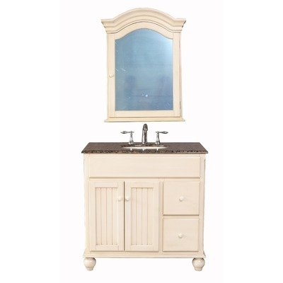 Stufurhome GM-6114-36-BB 36-Inch Snow Single Sink Vanity in Milky White Finish with Baltic Brown Granite Top And Mirror