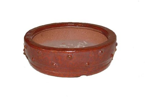 15cm Drum Style Red Glazed Bonsai Pot