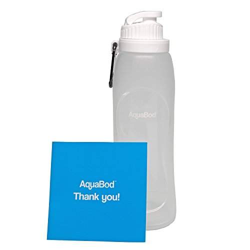 Aquabod® Collapsible Water Bottle, BPA Free, FDA Approved, Leak Proof Silicone Foldable Sports Bottle, 17oz., Perfect Way to Stay Hydrated & Energized - White