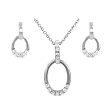 Tressa Sterling Silver CZ Accented Oval Necklace and Earring Set