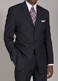 Calvin Klein Black with Blue Double Track Stripe 3-Button Side-vented Suit with Flat Front Pant