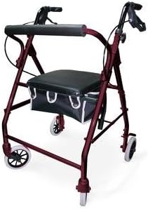Deluxe Folding Rollator with Padded Basket and Padded Seat - Burgundy