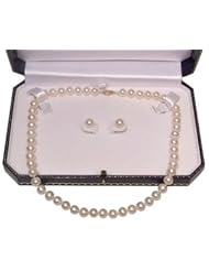14k 8-8.5mm White Freshwater Pearl Necklace & Stud Earring Set
