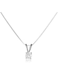 10k White Gold Round Diamond Solitaire Pendant Necklace (1/6 cttw, I-J Color, I2-I3 Clarity), 18"