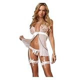 Amour Red Sheer Flyaway Mini Dress Babydoll /W Chains Garters & Leg Bands