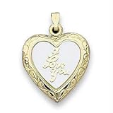 14k Gold & Mother Of Pearl Heart Locket With I Love You