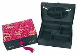 Chinese Silk Jewelry Box - Fuchsia Dragon Design