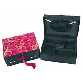 Chinese Silk Jewelry Box - Fuchsia Dragon Design