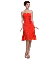 Strapless Sweetheart Knee Length Chiffon  Tiered Sheath Party Dress  With Ruffles