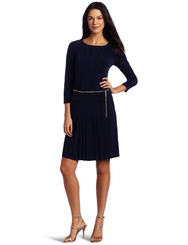 Donna Morgan Women's Stitched Down Pleat Front Dress, Navy, 8