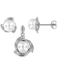 Sterling Silver and Freshwater Pearl Earring and Pendant Set