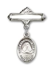 Sterling Silver Baby Badge with St. Katherine Drexel Charm and Polished Badge Pin